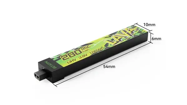 BetaFPV LAVA II 280mAh 1S battery dimensions 54x10x6mm