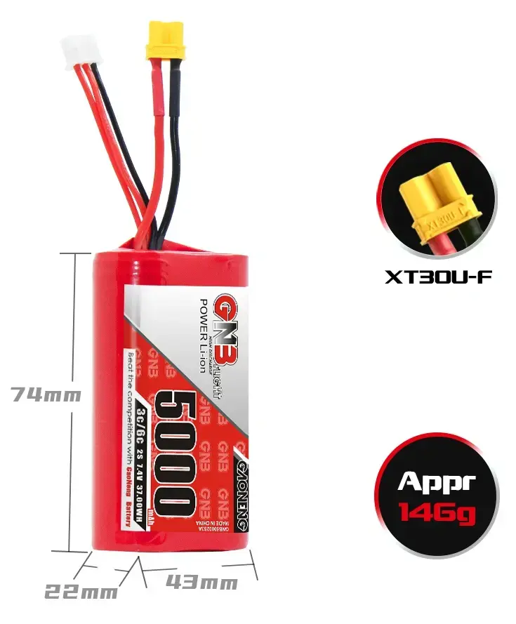 Akumulator-Li-Ion-GNB-5000mAh-2S1P-7.4V-3C-XT30