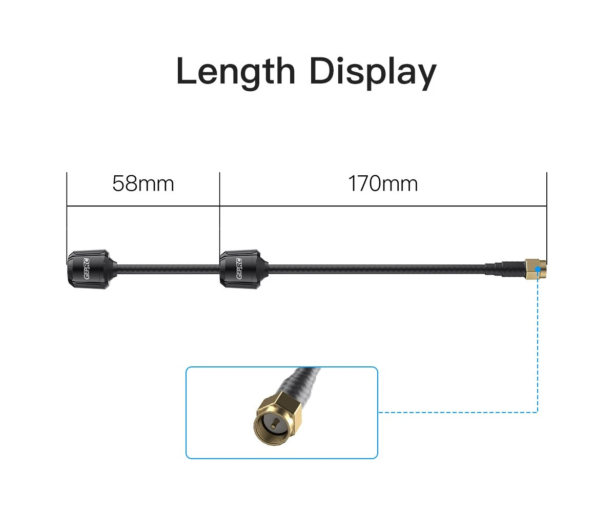 Length dimensions of the GEPRC Momoda2 5.8G DUAL RHCP SMA 170mm antenna