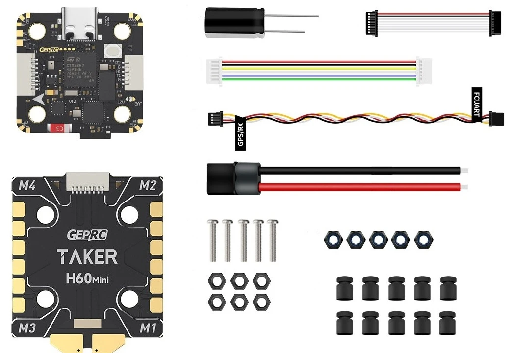 GEPRC TAKER H743 MINI 32Bit 60A Stack kit contents