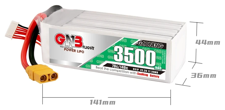 Wymiary akumulatora LiPo GAONENG GNB 6S 22,2V 3500mAh 70C XT60