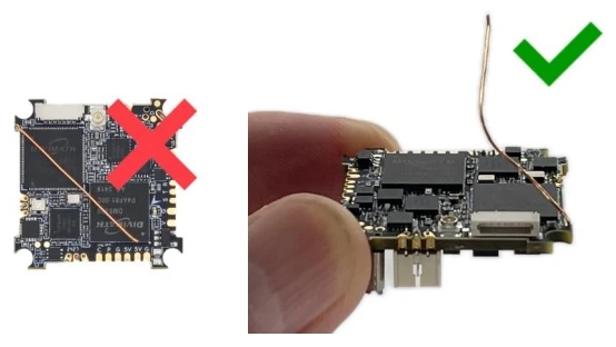 ELRS antenna lifted above the HDZero AIO5 board