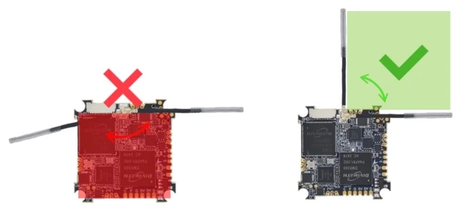 VTX antenna mounted outward on the HDZero AIO5