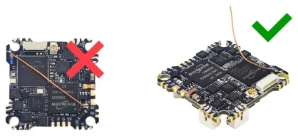 ELRS antenna lifted above the HDZero AIO15 board