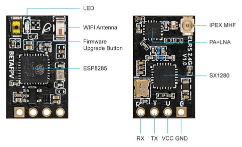 BetaFPV ELRS Nano Receiver 2.4G 46mm board layout