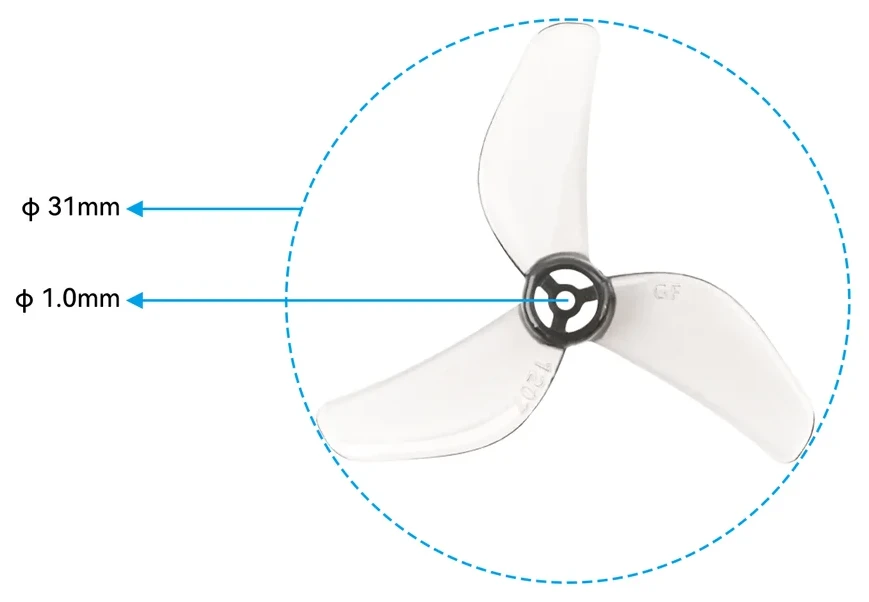 Gemfan 1207 3-blade Propellers 1.0mm Shaft Transparent Gray dimensions