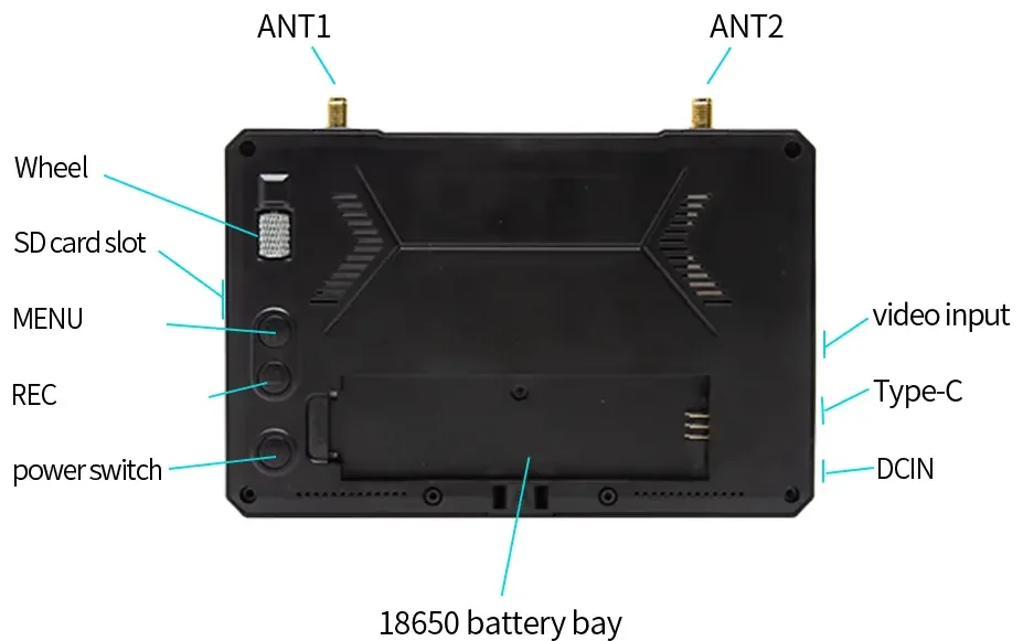 SKYZONE M5 FPV Monitor ports and controls