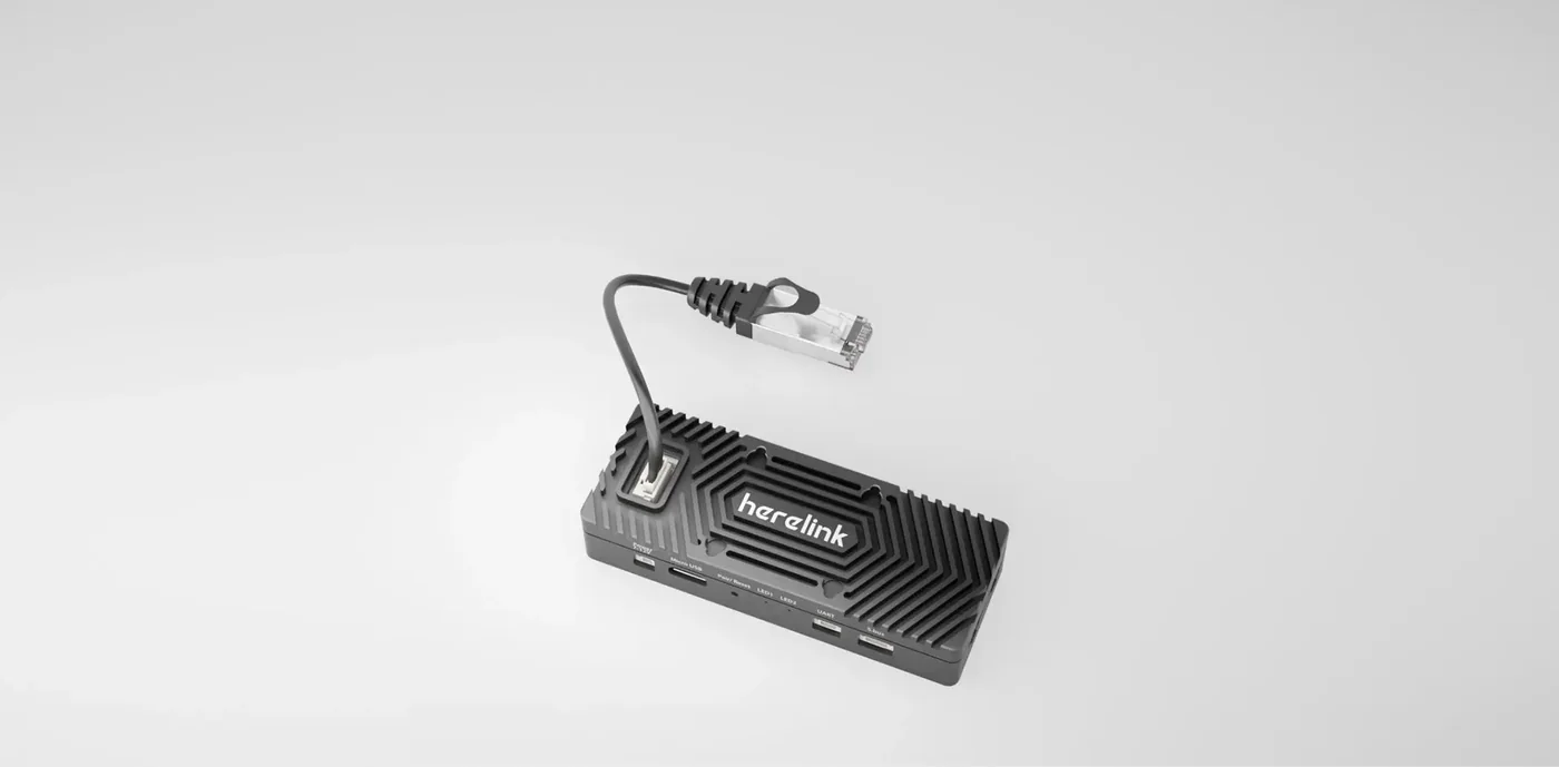 Herelink 1.1 air unit with an Ethernet cable