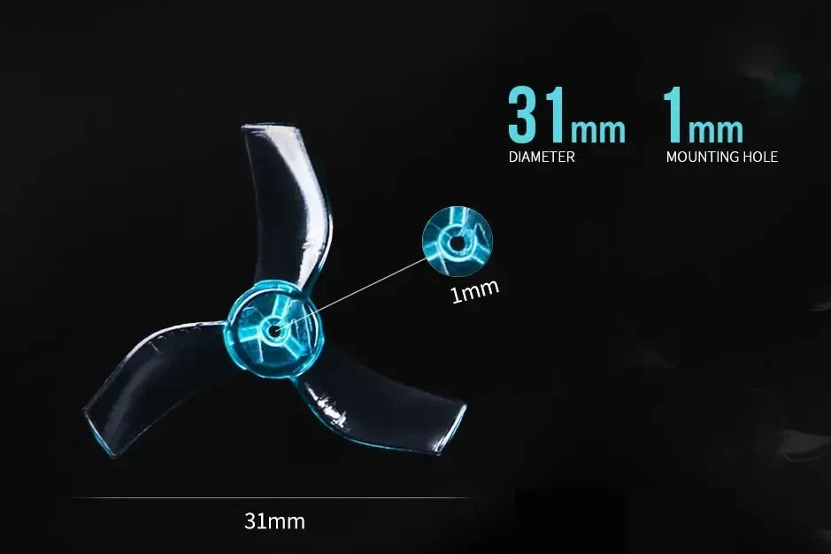 T-Motor M12199 propeller dimensions, 31mm diameter and 1mm mounting hole