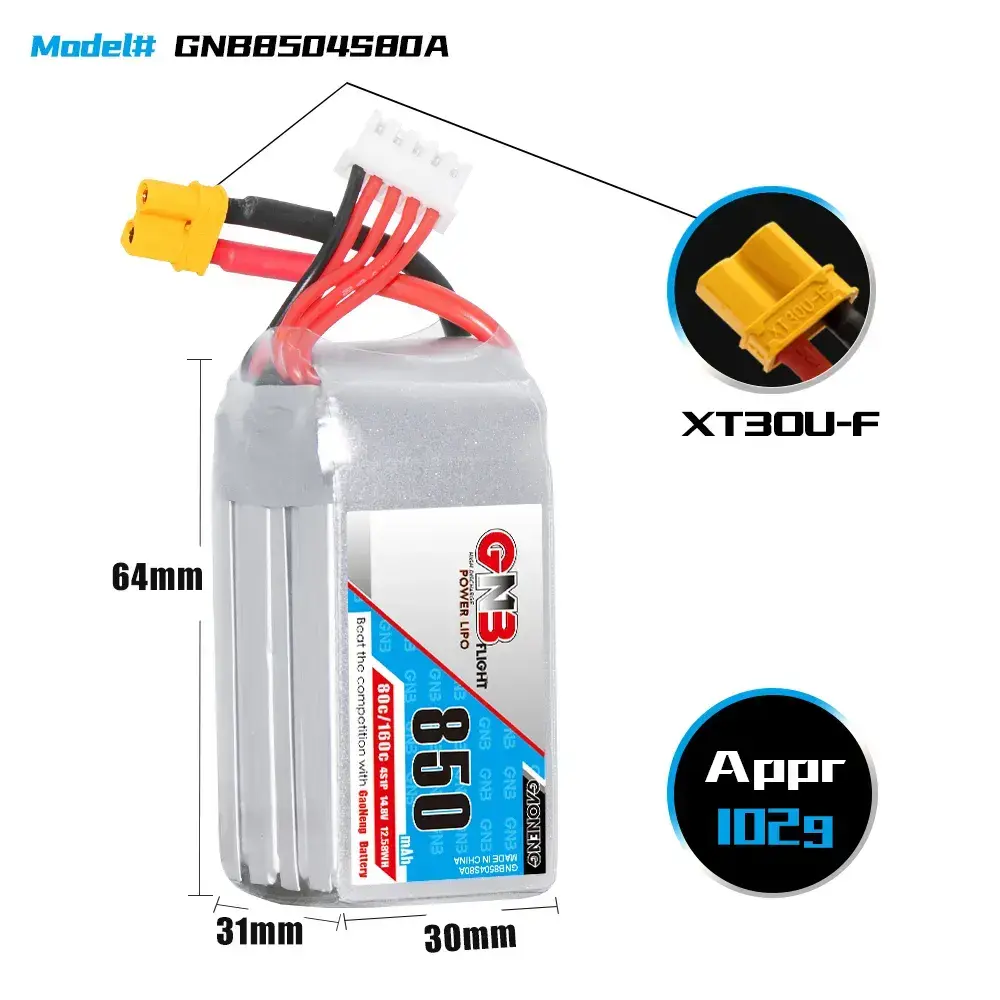 Akumulator-LiPo-GNB-4S-14.8V-850mAh-80C-XT30
