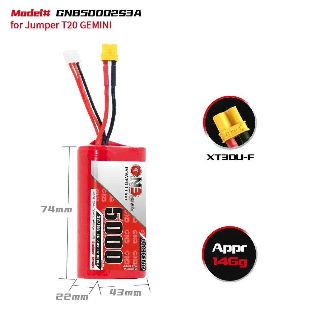 Akumulator-Li-Ion-GNB-5000mAh-2S1P-7.4V-3C-XT30